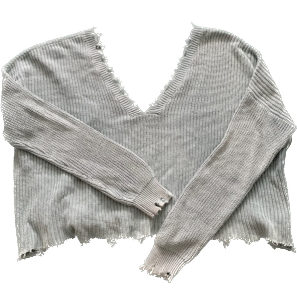 {FATE} Distressed Green Crop Sweater - Picture 1 of 7
